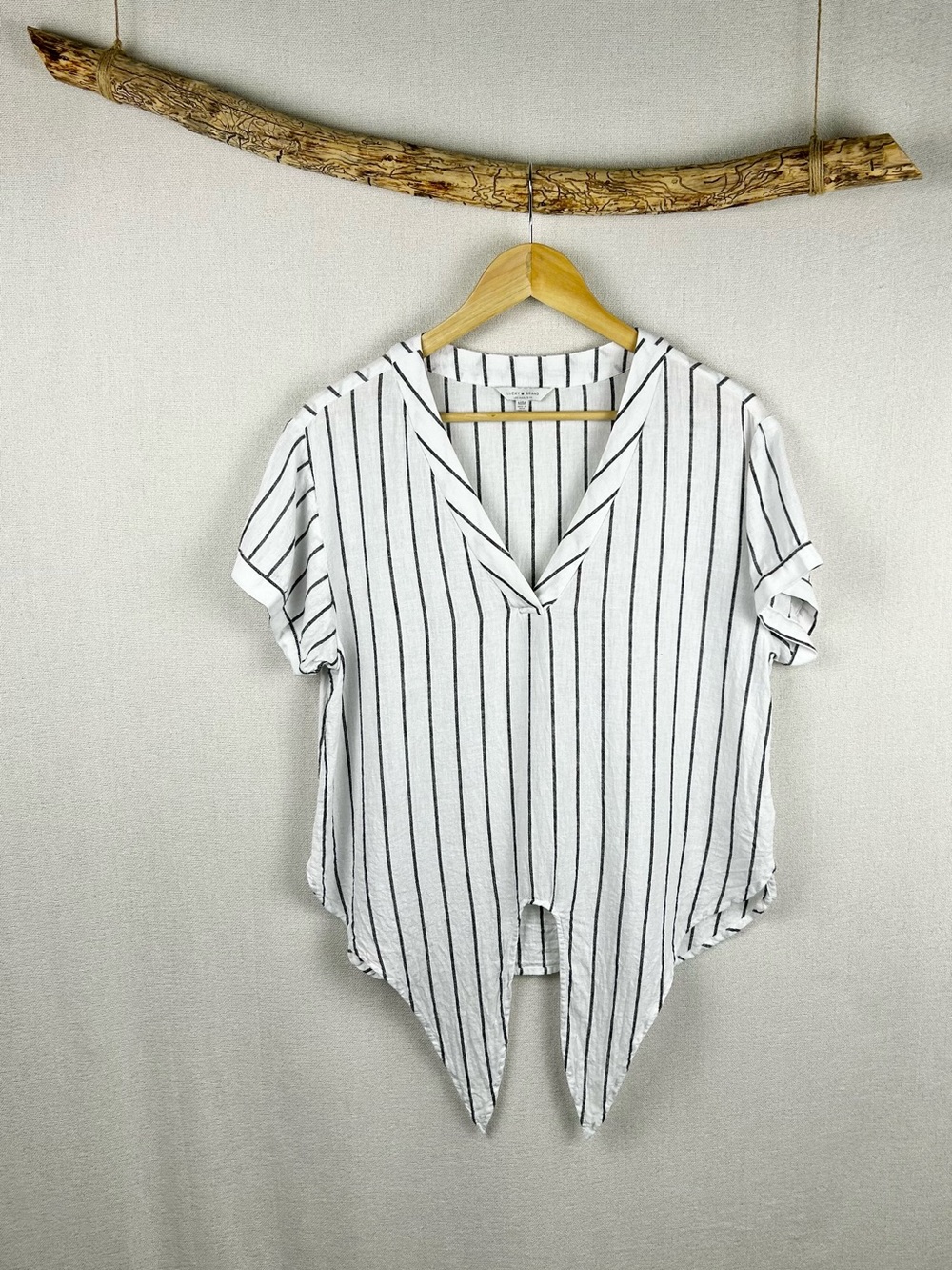 Lucky Brand Linen Blend Striped Tie Front Blouse Medium - Picture 4 of 9